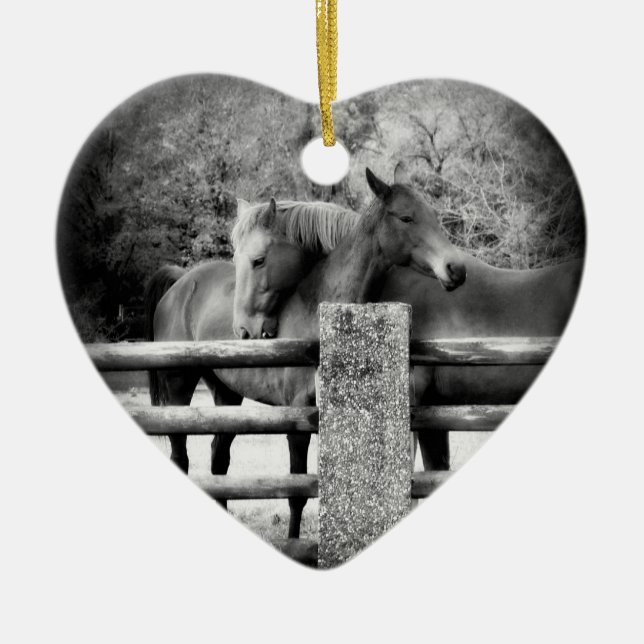 Horse Lovers Wedding or Anniversary Heart Ceramic Ornament (Front)