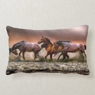 Horse Lovers Wild Horses on the Beach Lumbar Pillow