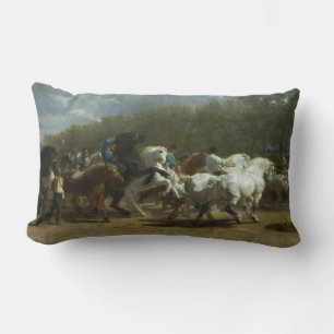 Horse Market (by Rosa Bonheur) Lumbar Pillow