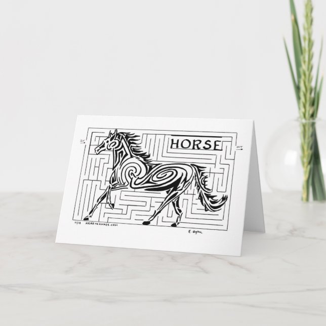 Horse Maze in the Tribal Art style Greeting Card (Front)