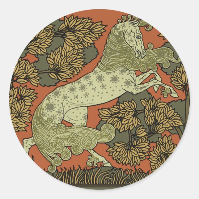 Horse Medieval Arts Crafts Art Nouveau  Classic Round Sticker (Front)