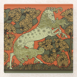 Horse Medieval Arts Crafts Art Nouveau Glass Coaster