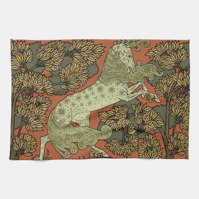 Horse Medieval Arts Crafts Art Nouveau  Kitchen Towel (Horizontal)
