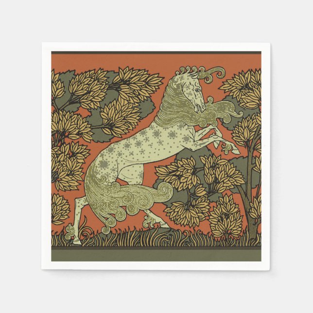 Horse Medieval Arts Crafts Art Nouveau  Napkin (Front)