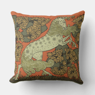 Horse Medieval Arts Crafts Art Nouveau  Outdoor Pillow