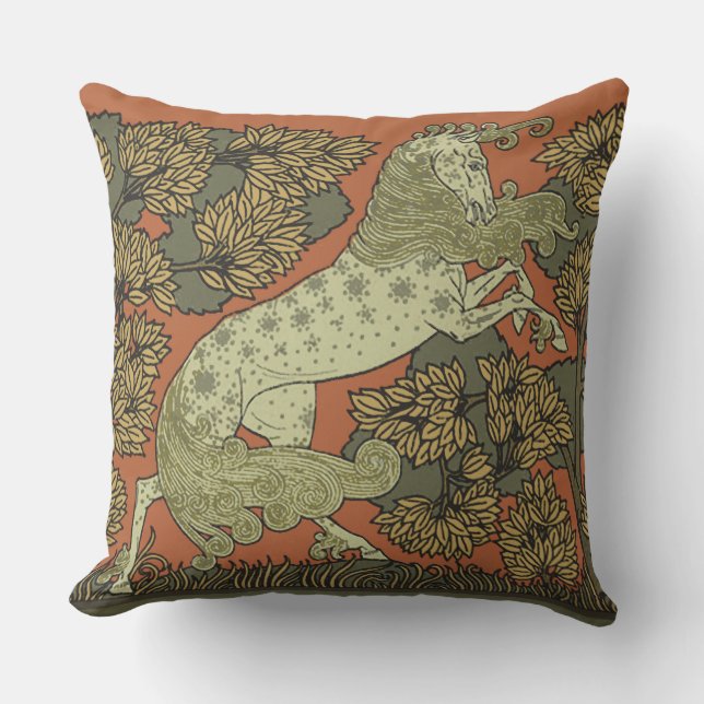 Horse Medieval Arts Crafts Art Nouveau  Outdoor Pillow (Front)