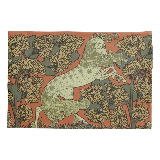 Horse Medieval Arts Crafts Art Nouveau  Pillowcase (Back)