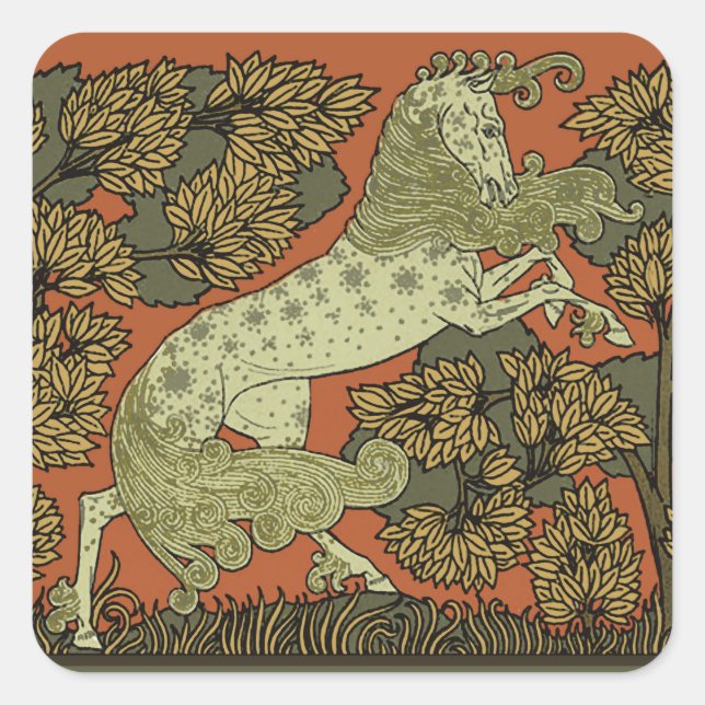 Horse Medieval Arts Crafts Art Nouveau  Square Sticker (Front)
