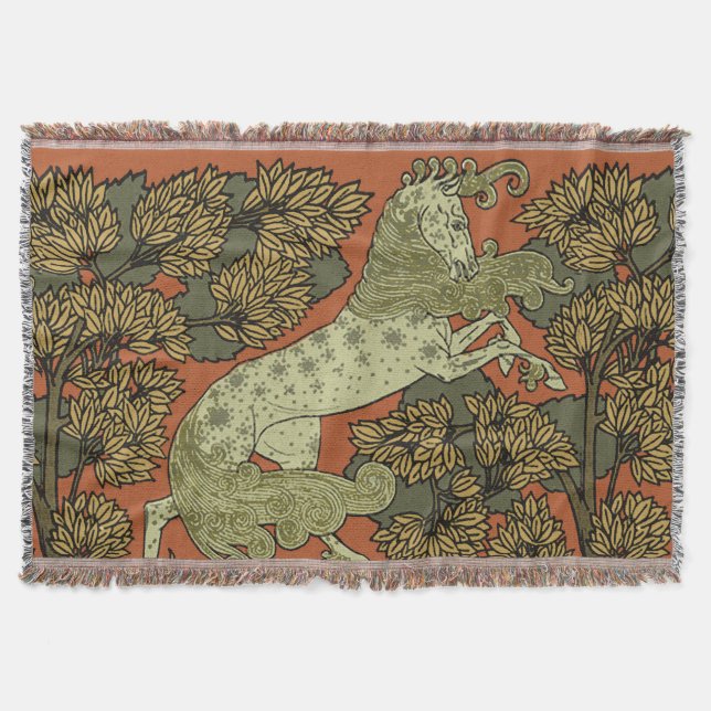 Horse Medieval Arts Crafts Art Nouveau  Throw Blanket (Front)
