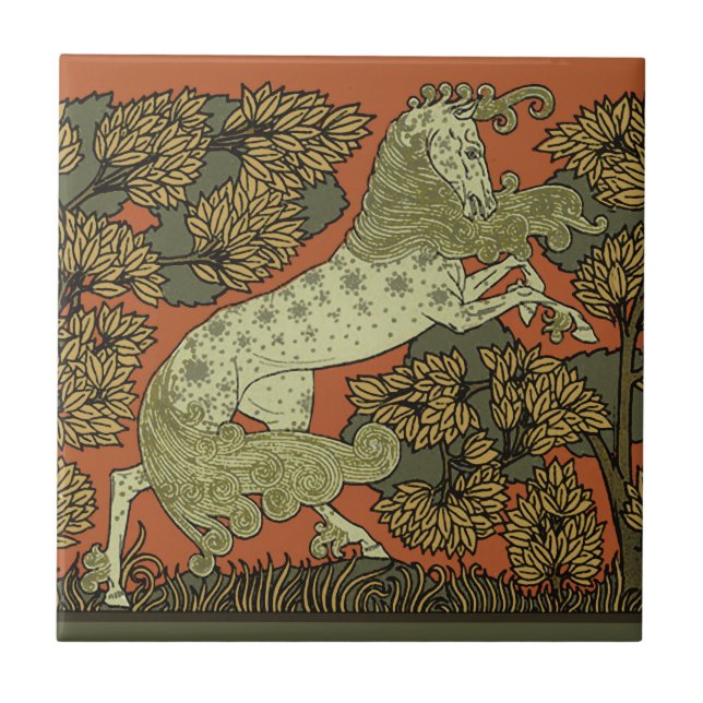 Horse Medieval Arts Crafts Art Nouveau  Tile (Front)