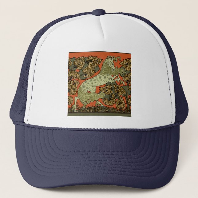 Horse Medieval Arts Crafts Art Nouveau  Trucker Hat (Front)