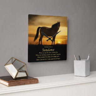 Horse Memorial Horse's Name Carré Wall Horloge