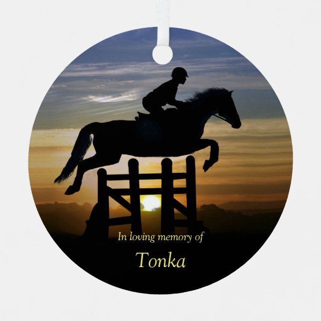 Horse Memorial Hunter Jumper Custom Name Metal Ornament (Front)