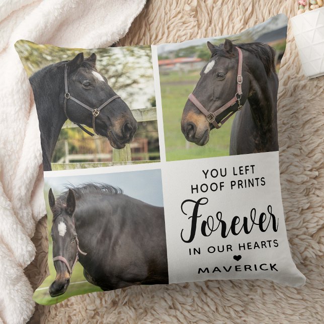 Horse Memorial Personalized 3 Pet Photo Collage Throw Pillow (Creator Uploaded)