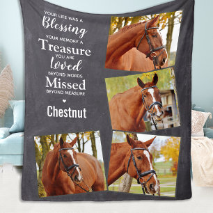 Horse Memorial Personalized Pet Photo Collage Fleece Blanket