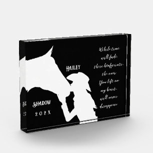 Horse memorial quote black hoofprints photo block