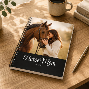 Horse Mom Established Black Modern Script Photo Notebook
