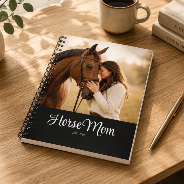 Horse Mom Established Black Modern Script Photo  Notebook (Creator Uploaded)