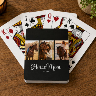 Horse Mom Established Modern Script Black 3 Photo Playing Cards