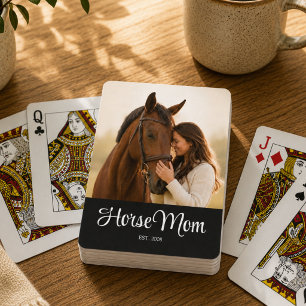 Horse Mom Established Script Black Photo Playing Cards