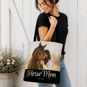 Horse Mom Established Script Black Photo Tote Bag