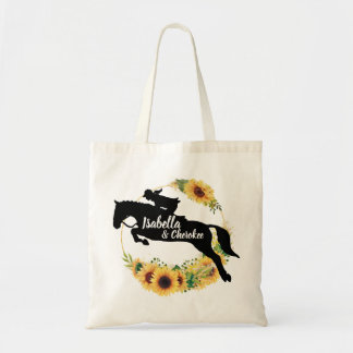 Horse Monogram Yellow sunflowers Silhouette Tote Bag