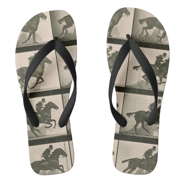 Horse Motion Vintage Photography Flip Flops (Footbed)