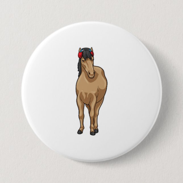 Horse Music Headphone 3 Inch Round Button (Front)