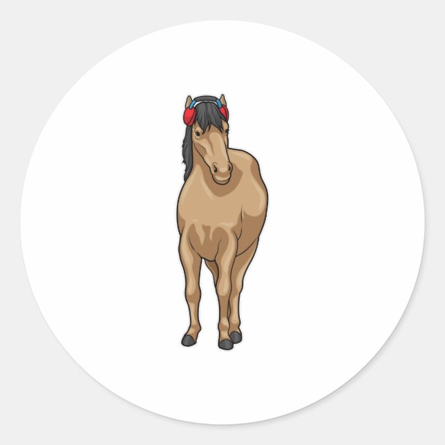 Horse Music Headphone Classic Round Sticker (Front)