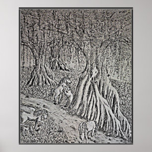 Horse Myth Black & White Print, Poster