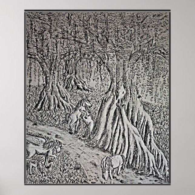 Horse Myth Black & White Print, Poster (Devant)