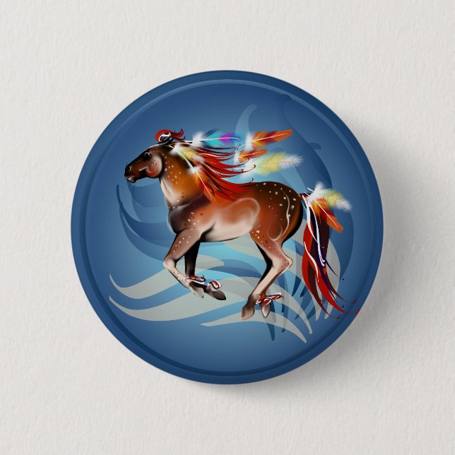 Horse N Bright Feathers Button (Front)