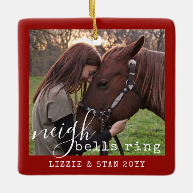 Horse Neigh Bells Ring Personalized Photo  Ceramic Ornament (Front)