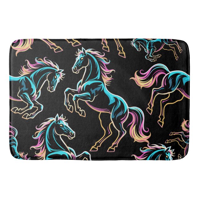 Horse Neon Light Glitch Retro Style Bath Mat (Front)