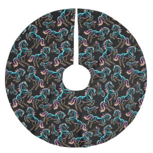 Horse Neon Light Glitch Retro Style Brushed Polyester Tree Skirt