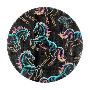Horse Neon Light Glitch Retro Style Cutting Board