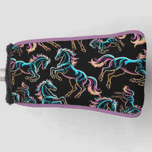 Horse Neon Light Glitch Retro Style Golf Head Cover