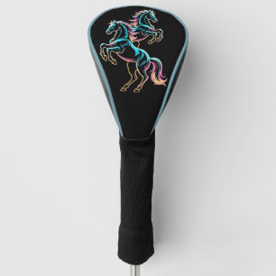 Horse Neon Light Glitch Retro Style Golf Head Cover