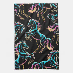 Horse Neon Light Glitch Retro Style Kitchen Towel