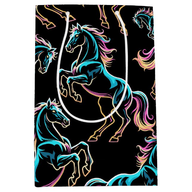 Horse Neon Light Glitch Retro Style Medium Gift Bag (Front)