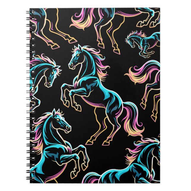 Horse Neon Light Glitch Retro Style Notebook (Front)