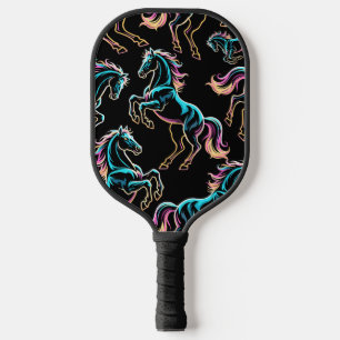 Horse Neon Light Glitch Retro Style Pickleball Paddle