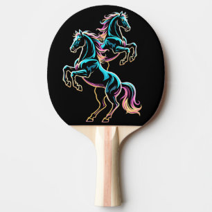 Horse Neon Light Glitch Retro Style Ping Pong Paddle