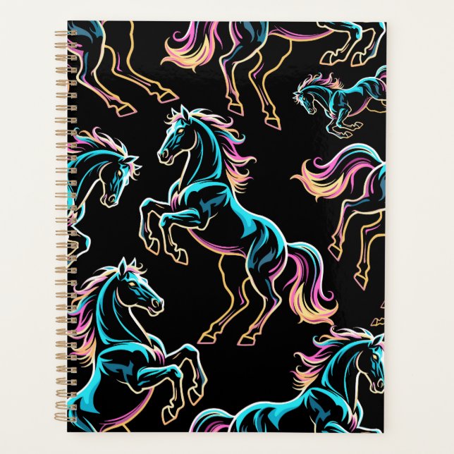 Horse Neon Light Glitch Retro Style Planner (Front)