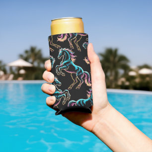 Horse Neon Light Glitch Retro Style Seltzer Can Cooler