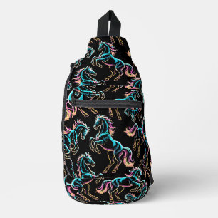 Horse Neon Light Glitch Retro Style Sling Bag