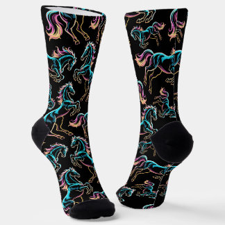 Horse Neon Light Glitch Retro Style Socks