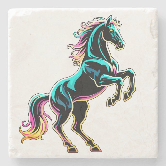 Horse Neon Light Glitch Retro Style Stone Coaster (Front)