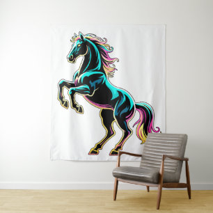 Horse Neon Light Glitch Retro Style Tapestry