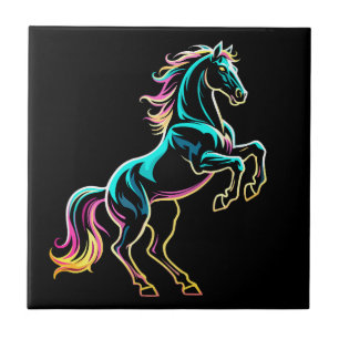 Horse Neon Light Glitch Retro Style Tile